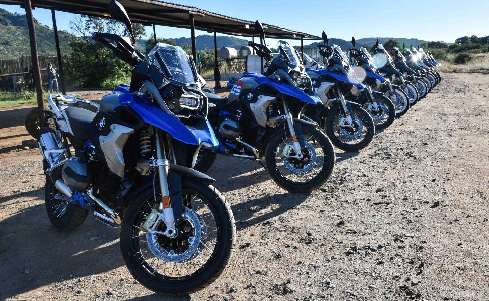 A gaggle of big GS bikes in the morning sun