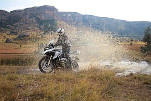 A 1200 GS splashing up water somewhere in the Drakensberg region.