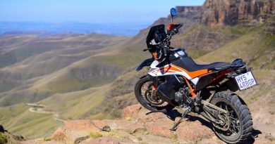 The KTM 790 AR perched above Sani Pass.