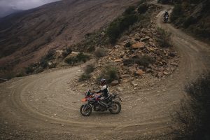 An orange-coloured Zontes 310T in Gamkaskloof
