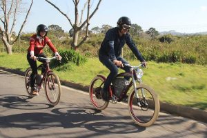 The writer and his wife on Vintage Electric e-bikes