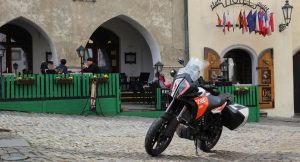KTM 1290 AS on Cesky Krumlov square